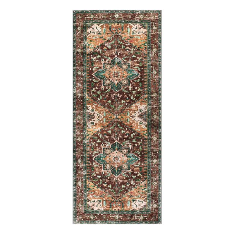 Yamaziot Washable Runner Rug, 2x5 Non-Slip Boho Vintage Hallway Rug Runner with Rubber Backing, Stain Resistant Distressed Carpet Runner for Bedroom, Kitchen, Laundry, Entrance - Image 2