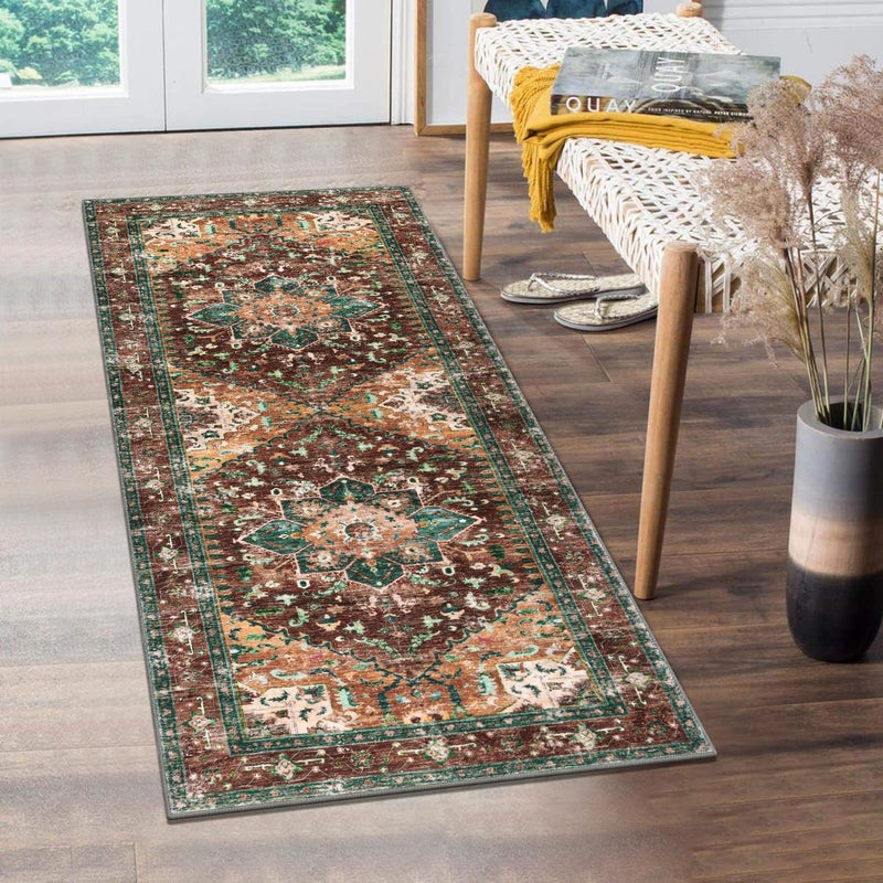 Yamaziot Washable Runner Rug, 2x5 Non-Slip Boho Vintage Hallway Rug Runner with Rubber Backing, Stain Resistant Distressed Carpet Runner for Bedroom, Kitchen, Laundry, Entrance - Image 1