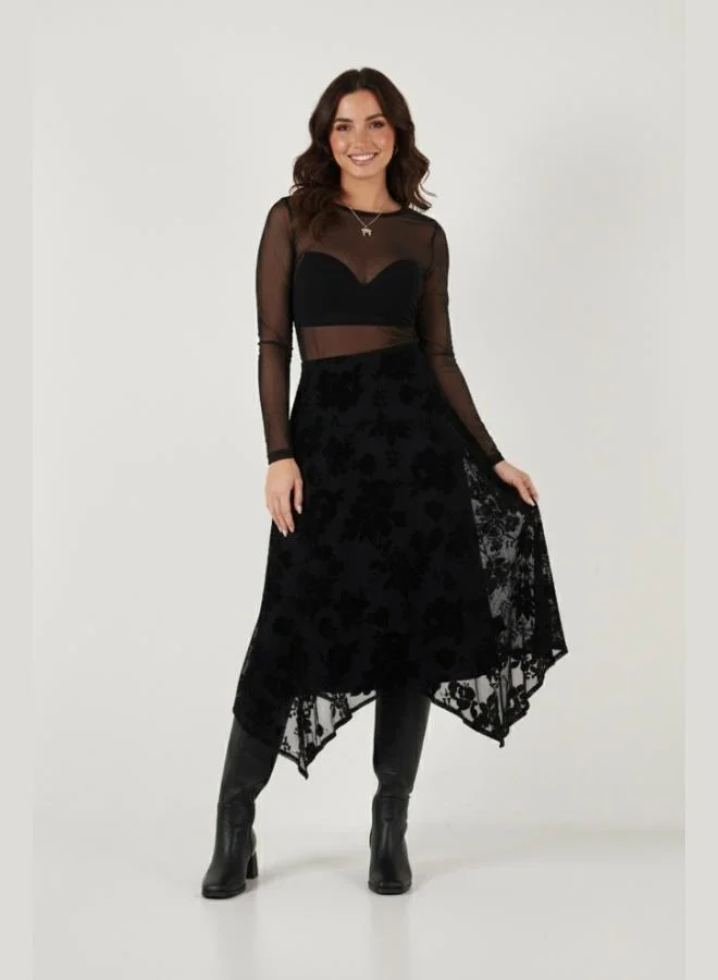 ليلا تنورة ميدي نسائية ليلا بقصة عادية بنقشة زهور غير متماثلة بسحاب