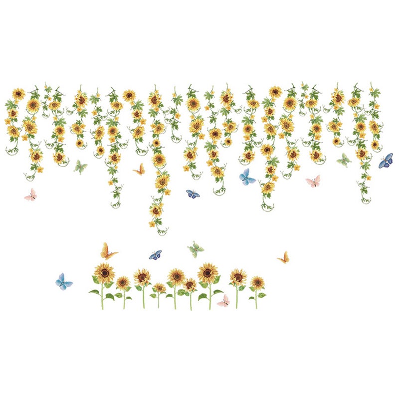 Creative Floral Wall Stickers Diy Wall Decorative Sunflower Design Wall Decals Homeowners Interior Designers Yellow 90.00X30.00X0.10CM 1 Set - Image 1