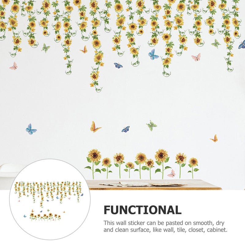 Creative Floral Wall Stickers Diy Wall Decorative Sunflower Design Wall Decals Homeowners Interior Designers Yellow 90.00X30.00X0.10CM 1 Set - Image 3
