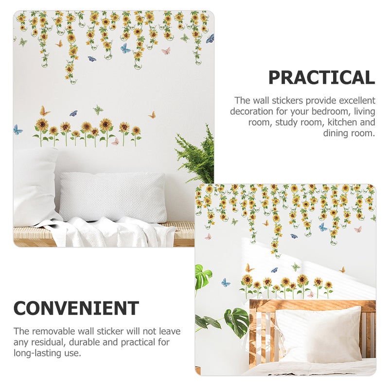 Creative Floral Wall Stickers Diy Wall Decorative Sunflower Design Wall Decals Homeowners Interior Designers Yellow 90.00X30.00X0.10CM 1 Set - Image 4