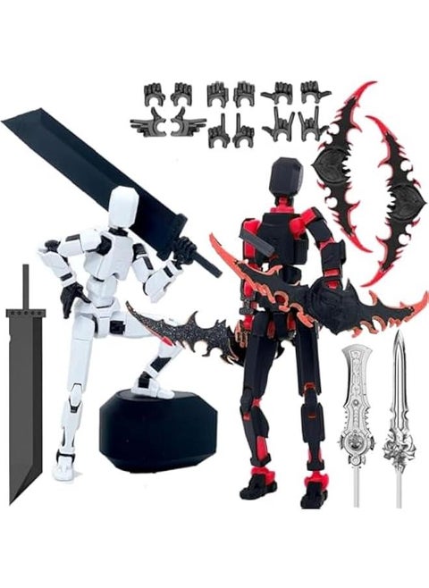 (Assembly Completed) T13 Action Figure Set, Titan 13 Robot Action Figure 3D Printed robo 13 Action Figure,for Collectors Desktop Decorations, Black Green/Red Black ((Black Red)+(White Black))
