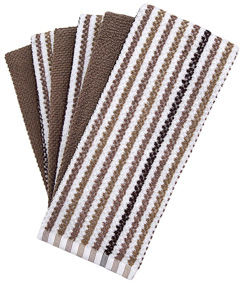 Bumble Towels Premium Kitchen Towels (16 x 26   6 Pack) | Large Cotton Kitchen Hand Towels | Popcorn Striped Design | Dish Towels | 430 GSM Highly Absorbent Tea Towels Set with Hanging Loop | Tan  - Image 2