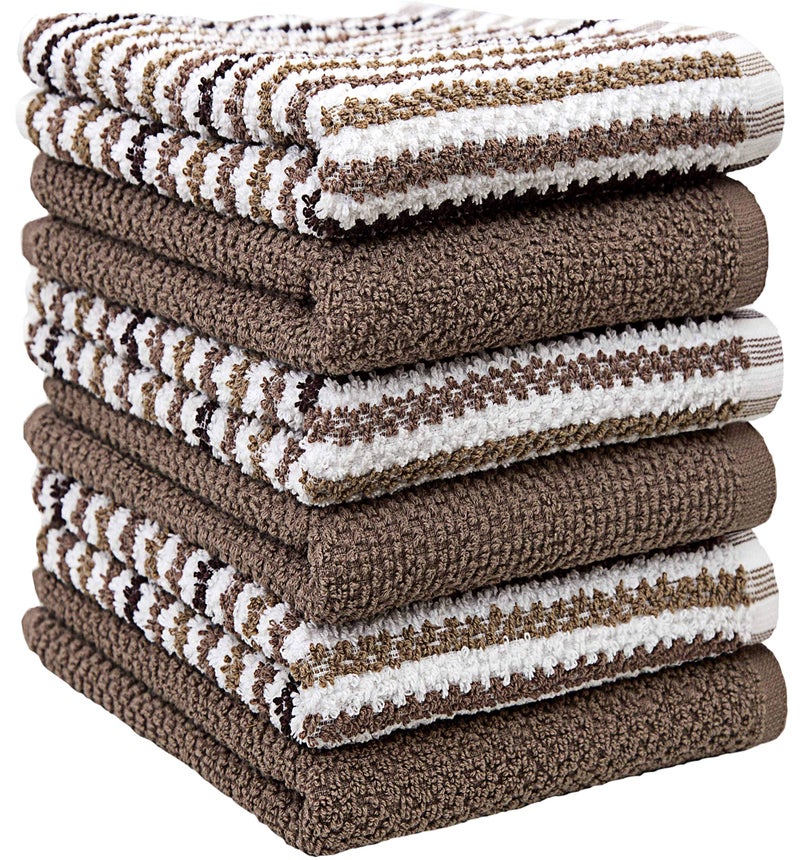 Bumble Towels Premium Kitchen Towels (16 x 26   6 Pack) | Large Cotton Kitchen Hand Towels | Popcorn Striped Design | Dish Towels | 430 GSM Highly Absorbent Tea Towels Set with Hanging Loop | Tan  - Image 5