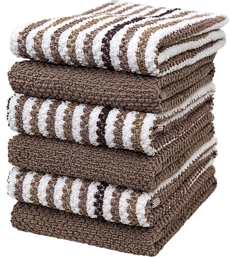 Bumble Towels Premium Kitchen Towels (16 x 26   6 Pack) | Large Cotton Kitchen Hand Towels | Popcorn Striped Design | Dish Towels | 430 GSM Highly Absorbent Tea Towels Set with Hanging Loop | Tan  - Image 1