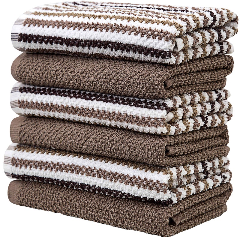 Bumble Towels Premium Kitchen Towels (16 x 26   6 Pack) | Large Cotton Kitchen Hand Towels | Popcorn Striped Design | Dish Towels | 430 GSM Highly Absorbent Tea Towels Set with Hanging Loop | Tan  - Image 4