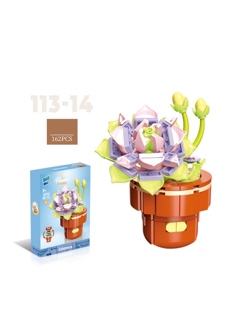DIY Mini Flower Pot Plant Building Block Toys, Colorful and Cute Small Bonsai Plant Basket, Creative Plant Series Home Office Decoration Desktop Accessories Birthday Gift (Luna Lotus 162pcs)  - Image 1