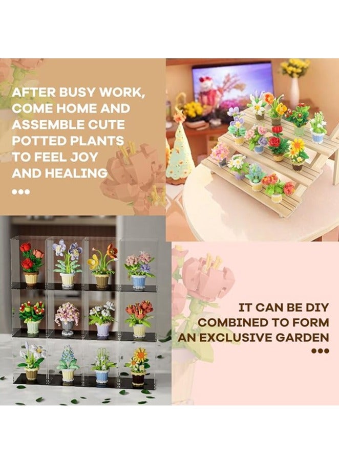 DIY Mini Flower Pot Plant Building Block Toys, Colorful and Cute Small Bonsai Plant Basket, Creative Plant Series Home Office Decoration Desktop Accessories Birthday Gift (Luna Lotus 162pcs)  - Image 3