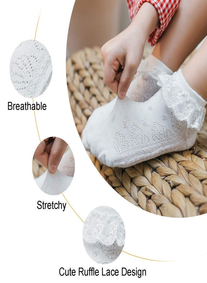 Mini angel Baby Lace Socks Newborn Girls Bow Pattern Eyelet Lace Ruffle Frilly Socks Soft Cotton Dress Socks with Box Gift Set,3 Pairs,White/Cream/Pink,0-3 Months - Image 3