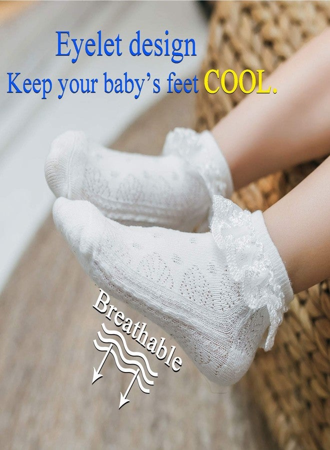 Mini angel Baby Lace Socks Newborn Girls Bow Pattern Eyelet Lace Ruffle Frilly Socks Soft Cotton Dress Socks with Box Gift Set,3 Pairs,White/Cream/Pink,0-3 Months - Image 4
