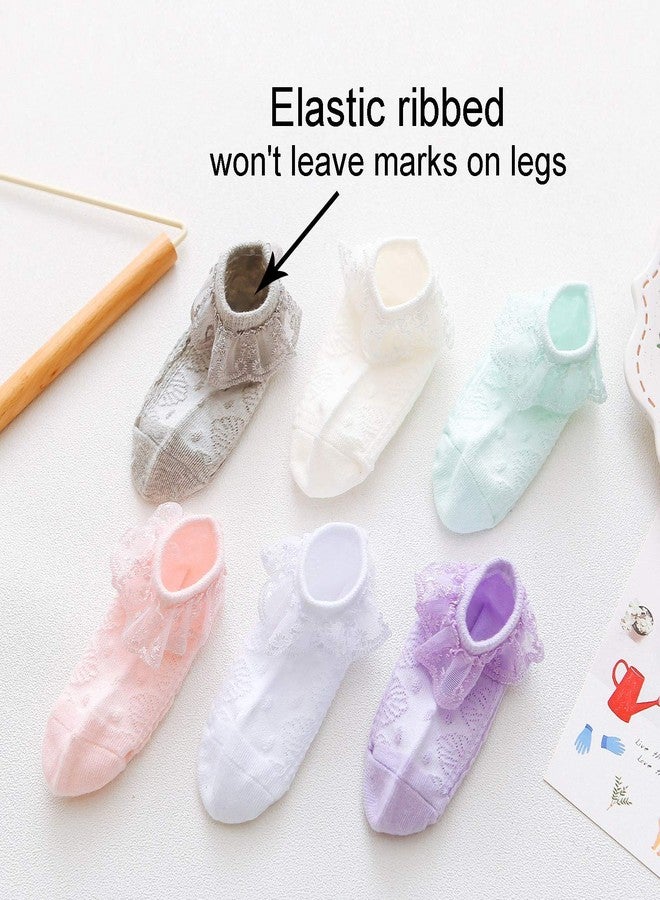 Mini angel Baby Lace Socks Newborn Girls Bow Pattern Eyelet Lace Ruffle Frilly Socks Soft Cotton Dress Socks with Box Gift Set,3 Pairs,White/Cream/Pink,0-3 Months - Image 5