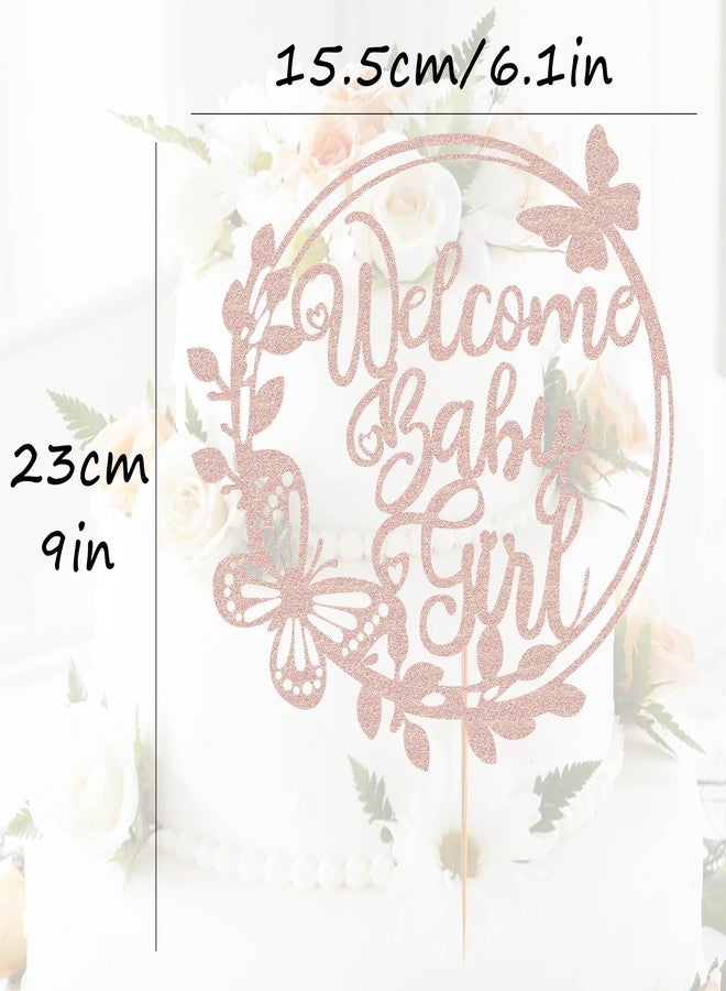 AHAORAY Welcome Baby Girl Cake Topper - Rose Gold Glitter Baby Shower Cake Decorations, Baby Girl Cake Topper, for Baby Shower/Birthday Party/Gender Reveal Party Photo Booth Props - Image 3