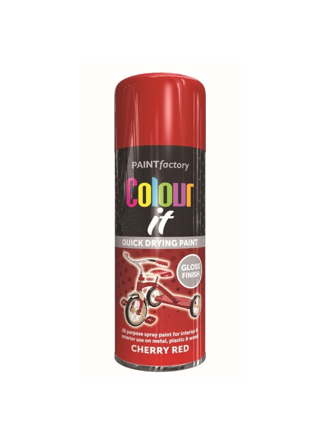 مصنع الطلاء طلاء بخاخ باينت فاكتوري تشيري ريد جلوس باللون الأحمر الكرزي اللامع أربعمائة ملليلتر – سريع الجفاف وعالي الأداء، مناسب للاستخدام الداخلي والخارجي، للاستخدام على المعدن والبلاستيك والخشب. - Image 1
