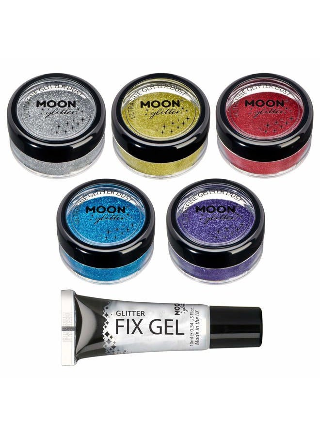 Moon Glitter غبار اللمعان الفائق الكلاسيكي من مون غليتر - 100% لمعان تجميلي للوجه والجسم والأظافر والشعر والشفتين - 0.17 أونصة - مجموعة من 5 - Image 1