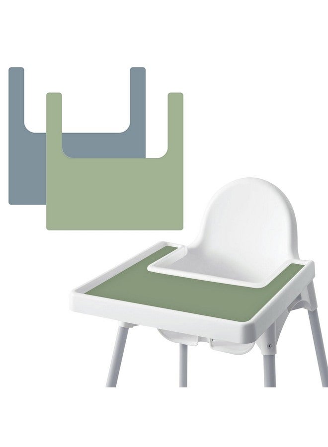 Mintlyfe High Chair Placemat for IKEA Antilop Baby High Chair, 2 Packs Stain Resistant Non-Slip Toddler Silicone High Chair Place Mats Eating Table Mat (Sage/Ether) - Image 1