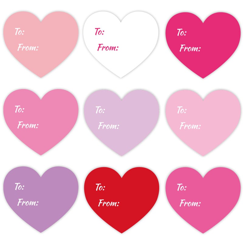 Whaline 315 Pcs Valentine's Day Heart Gift Tag Stickers 2.5 Inch Pink Red Paper Present Sticker to and from Self-Adhesive Blank Label for Wedding Gift Wrapping Card Envelope Decor, 9 Colors - Image 1
