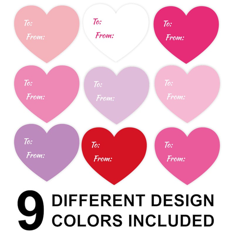 Whaline 315 Pcs Valentine's Day Heart Gift Tag Stickers 2.5 Inch Pink Red Paper Present Sticker to and from Self-Adhesive Blank Label for Wedding Gift Wrapping Card Envelope Decor, 9 Colors - Image 3