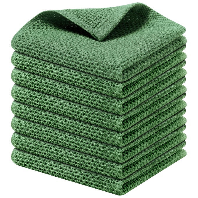 100 COTTON KITCHEN DISH CLOTHS 8 PACK WAFFLE WEAVE ULTRA SOFT ABSORBENT DISH TOWELS FOR DRYING DISHES QUICK DRYING KITCHEN TOWELS DISH RAGS 12 X 12 INCHES GRASS GREEN