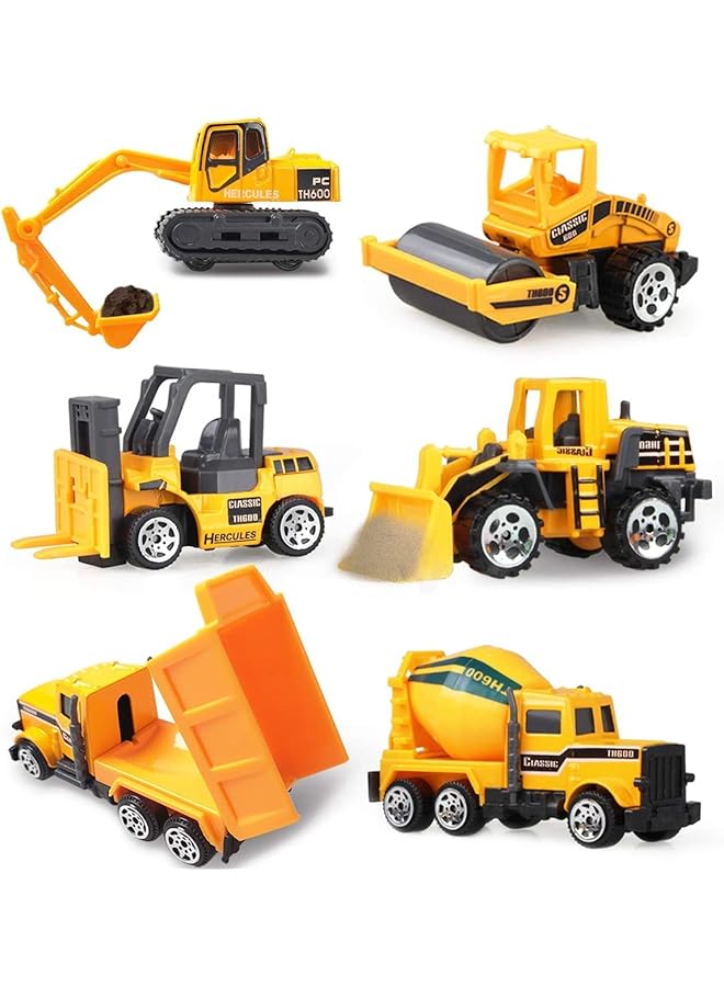 مومو بير 6 قطع من ألعاب مركبات البناء المصبوبة، مجموعة نماذج من خليط معدني هندسي صغير باللون الأصفر - Image 1