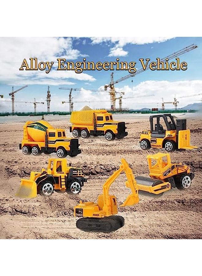 مومو بير 6 قطع من ألعاب مركبات البناء المصبوبة، مجموعة نماذج من خليط معدني هندسي صغير باللون الأصفر - Image 2