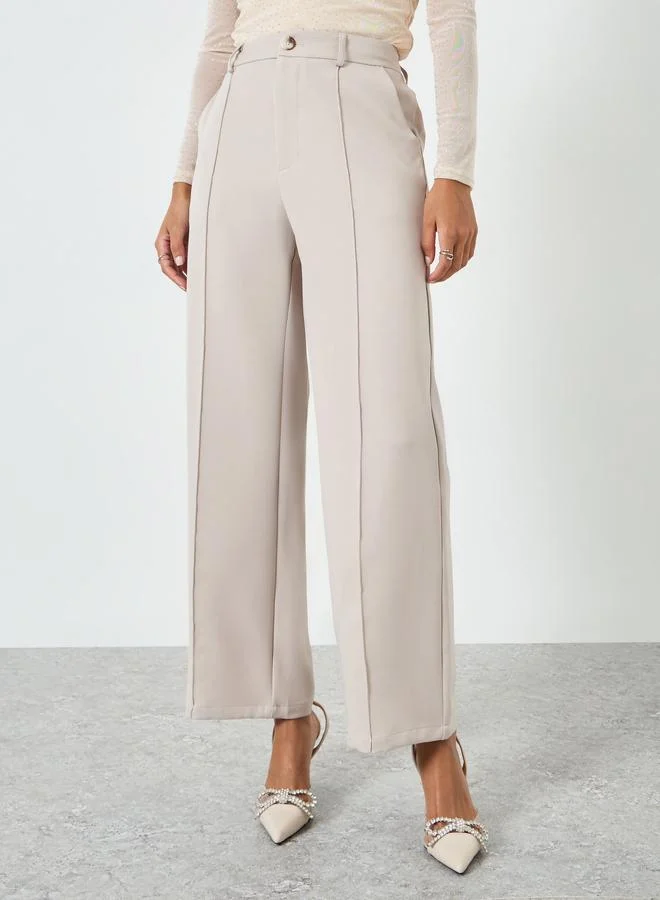 Take Two Beige Straight Leg Pants with Pintuck Detail