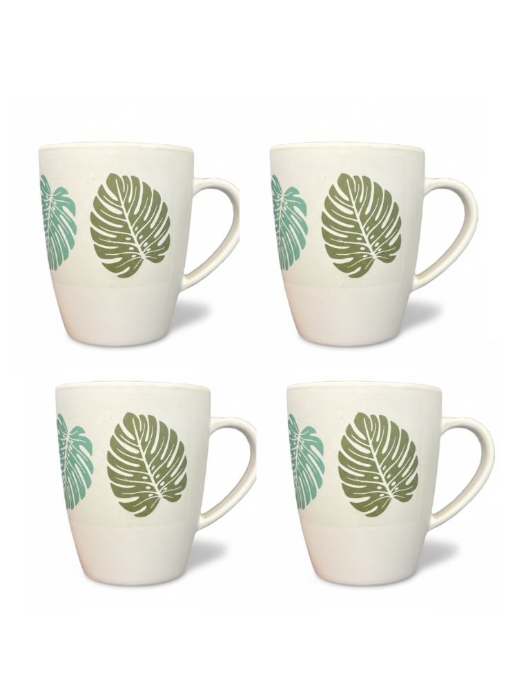 تروبيكال مجموعة من ٤ أكواب سيراميك بنقشة أوراق استوائية - أكواب مطبوعة صديقة للبيئة