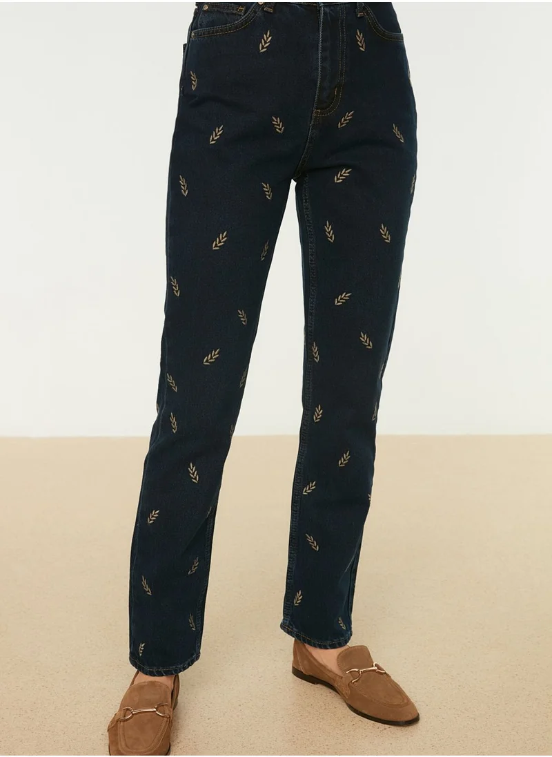 trendyol Embroidered High Waist Jeans
