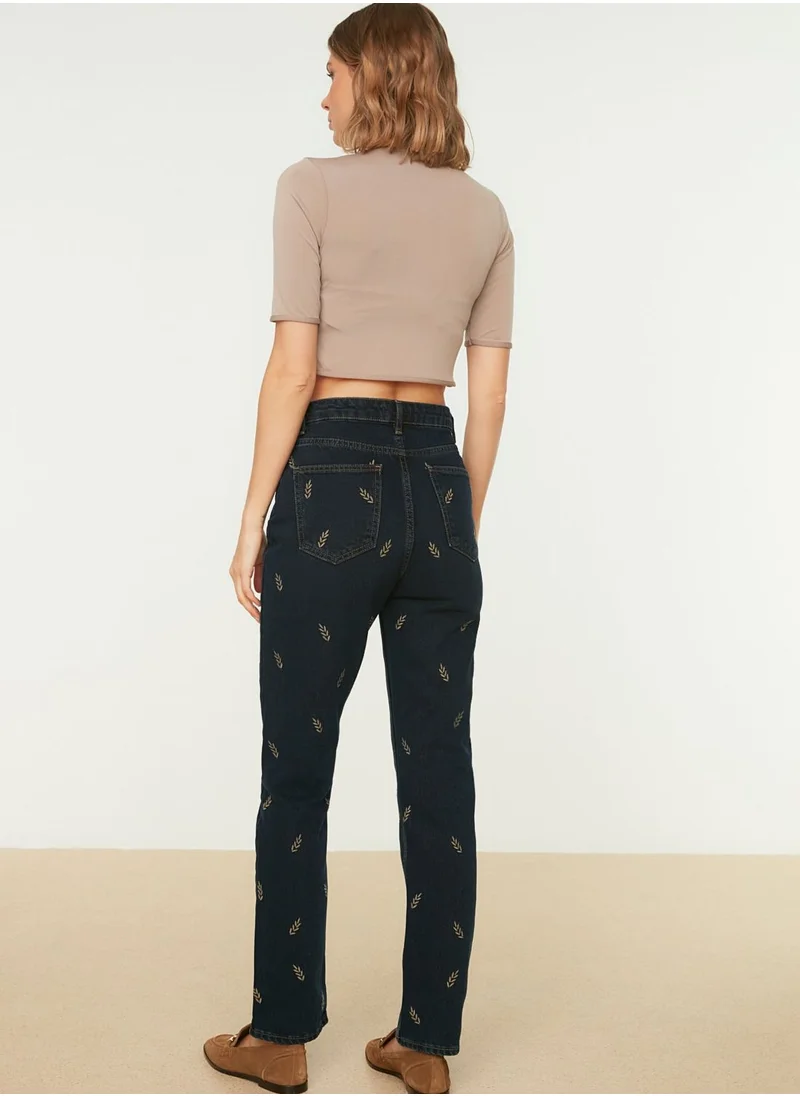 trendyol Embroidered High Waist Jeans