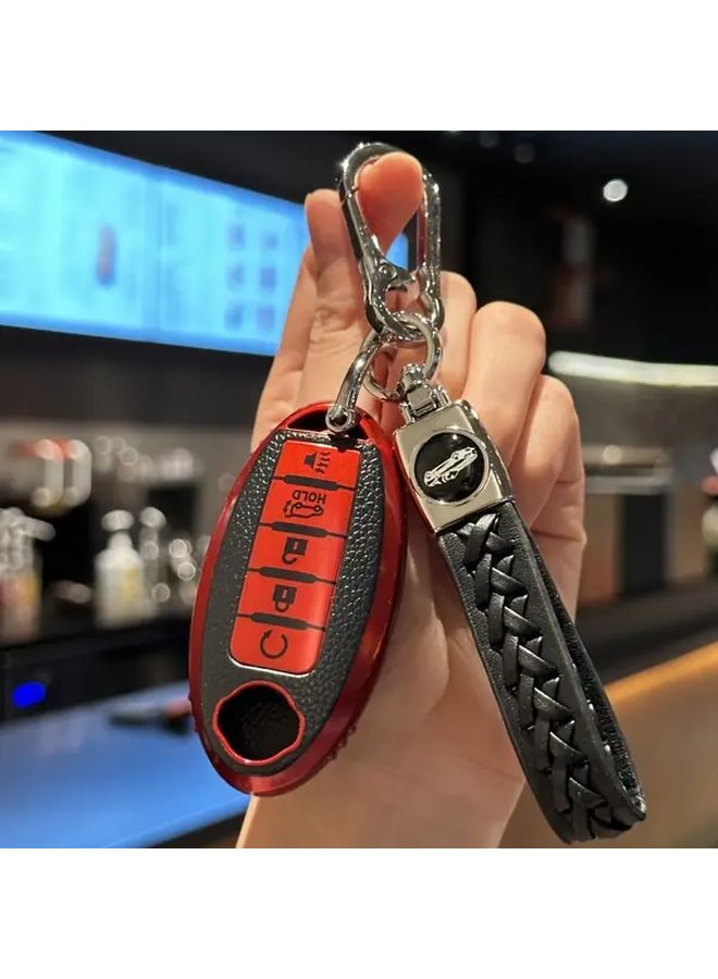 Blue Key Fob Cover with Key Chain for Nissan Vehicles Durable TPU Case - Image 1