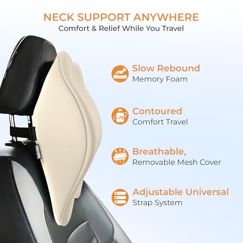 CareFoam Memory Foam Car Neck Pillow for Driving Comfort – Ergonomic Headrest Cushion for Neck & Spine Support – Adjustable Strap, Breathable Washable Cover, Ideal for Long Drives | Beige Velvet - Image 4