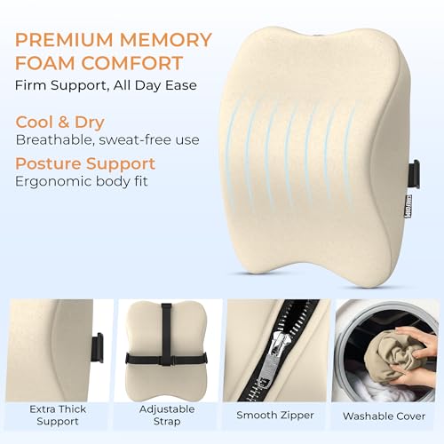 CareFoam Memory Foam Car Neck Pillow for Driving Comfort – Ergonomic Headrest Cushion for Neck & Spine Support – Adjustable Strap, Breathable Washable Cover, Ideal for Long Drives | Beige Velvet - Image 3