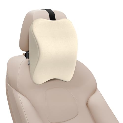CareFoam Memory Foam Car Neck Pillow for Driving Comfort – Ergonomic Headrest Cushion for Neck & Spine Support – Adjustable Strap, Breathable Washable Cover, Ideal for Long Drives | Beige Velvet - Image 1
