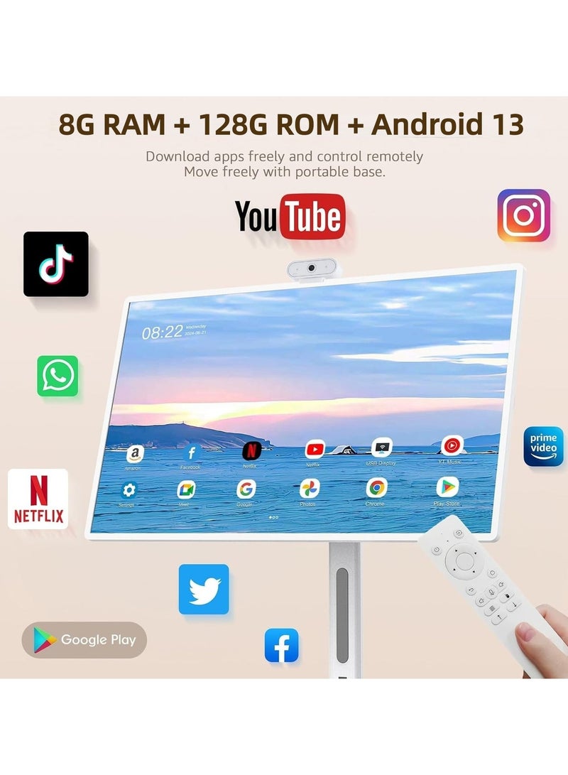 FlashHawk 27 Inch Portable TV Monitor With Touch Screen, Smart Rolling TV on Wheels 8GB+128GB, Support Google Store, Full Swivel Rotation, Multiple Projection Sharing, Android OS 13, Built-in Battery - Image 4