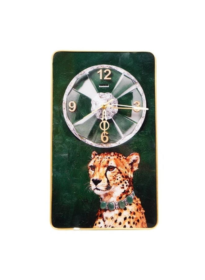 Studd Muffyn | Cheetah Green Aventurine Crystal Wall Clock for Home & Office | Luxury Wall Décor | Vastu Wall Clock for Living Room, Study & Workspace | Unique Gift Item for New Home & Business - Image 1