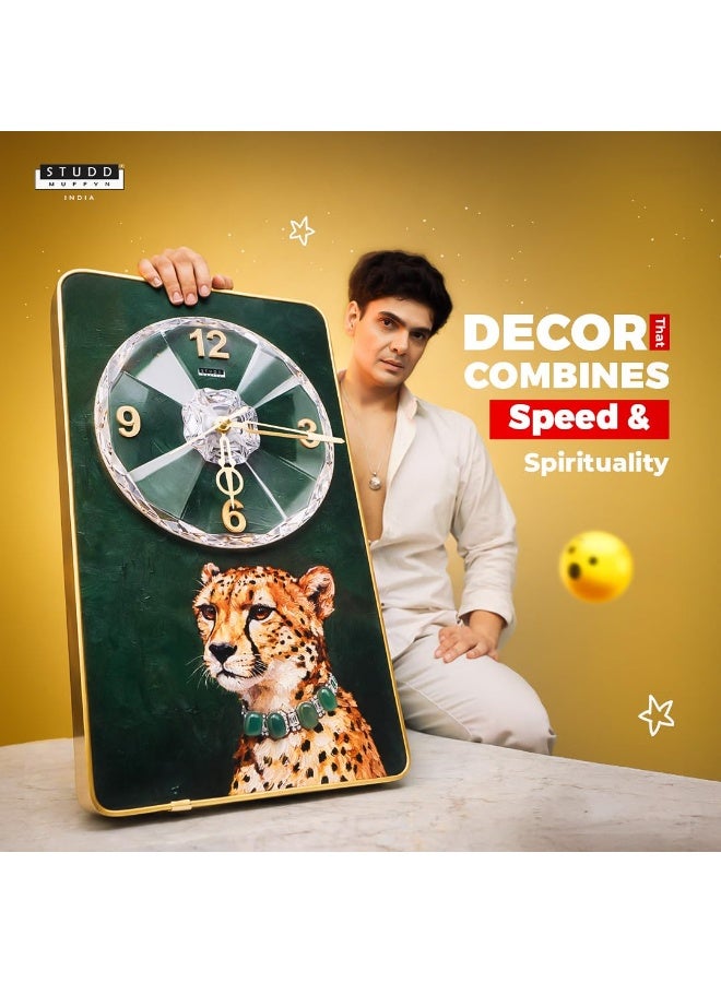 Studd Muffyn | Cheetah Green Aventurine Crystal Wall Clock for Home & Office | Luxury Wall Décor | Vastu Wall Clock for Living Room, Study & Workspace | Unique Gift Item for New Home & Business - Image 2