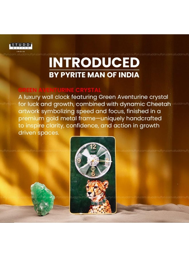 Studd Muffyn | Cheetah Green Aventurine Crystal Wall Clock for Home & Office | Luxury Wall Décor | Vastu Wall Clock for Living Room, Study & Workspace | Unique Gift Item for New Home & Business - Image 3