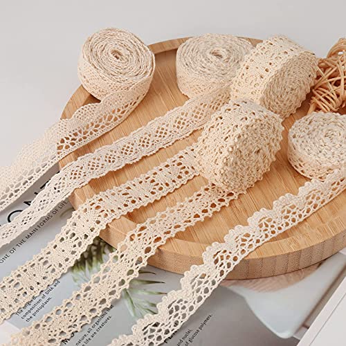 HERZWILD 32.8 Yards Beige Scalloped Edge Lace Antique Crochet Cotton Lace Trim Vintage Decorative Textile Decorative Ribbon Cotton Fabric for Sewing Craft Wedding Decoration(30m/B) - Image 1