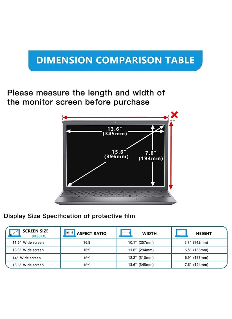 Captaintech 15.6 Inch Laptop Privacy Screen Filter Anti Blue Light Screen Protector,Compatible with HP Dell Asus Acer Sony Samsung Lenovo Toshiba 16:9,Removable Aspect Ratio Screen Filter Laptop Privacy  - Image 2