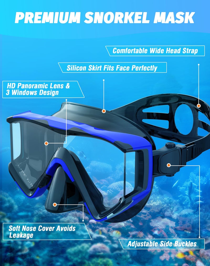 Greatever Snorkel Set Pano 3 Window Snorkel Mask Adult, Panoramic Wide View, Anti-Fog Scuba Diving Mask, Anti-Leak Snorkel Goggles Dry Top Snorkel, Professional Snorkeling Gear for Adults - Image 4