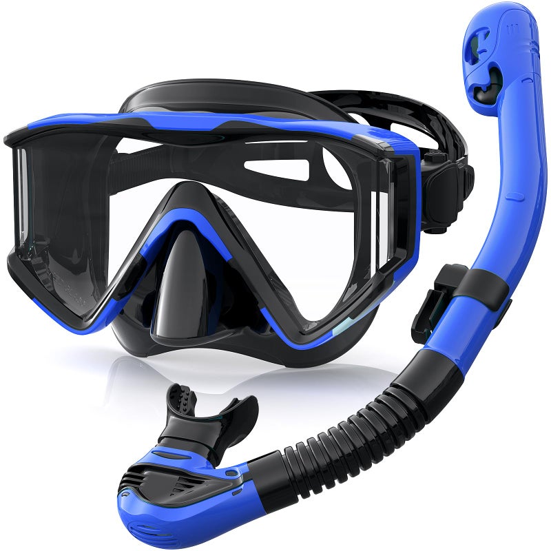 Greatever Snorkel Set Pano 3 Window Snorkel Mask Adult, Panoramic Wide View, Anti-Fog Scuba Diving Mask, Anti-Leak Snorkel Goggles Dry Top Snorkel, Professional Snorkeling Gear for Adults - Image 1