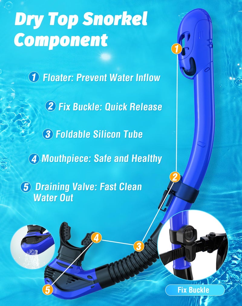 Greatever Snorkel Set Pano 3 Window Snorkel Mask Adult, Panoramic Wide View, Anti-Fog Scuba Diving Mask, Anti-Leak Snorkel Goggles Dry Top Snorkel, Professional Snorkeling Gear for Adults - Image 5