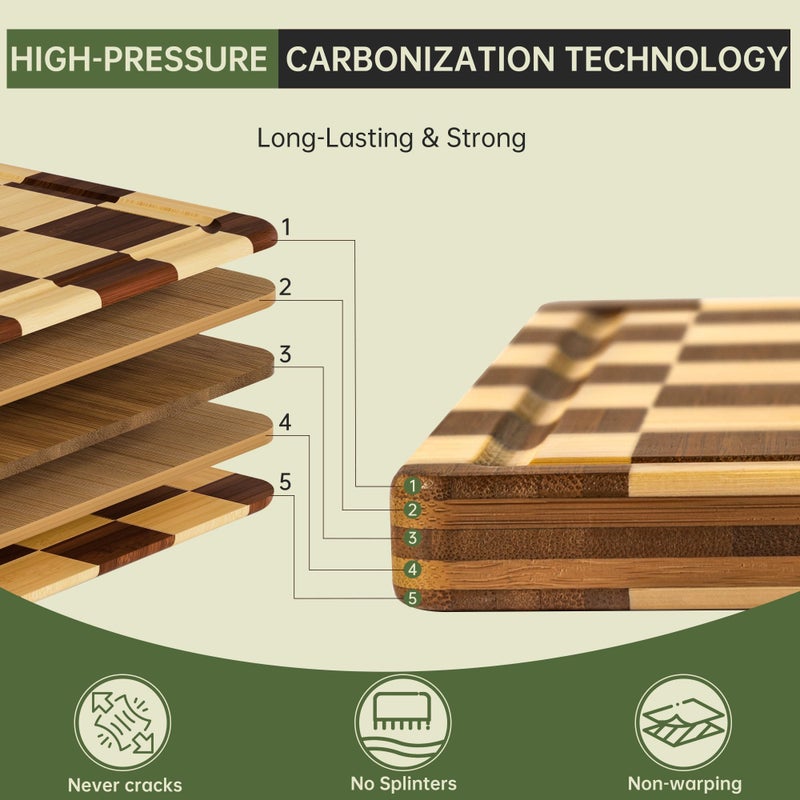 THETCHRY Checkered Bamboo Cutting Board, Thick End-Grain Wood Cutting Boards for the Kitchen, Chopping Boards with Juice Groove, Non-Slip, Durable & Crack-Resistant, Perfect Gifts 16.5â€ x 11.6â€ x 0.8â€ - Image 3