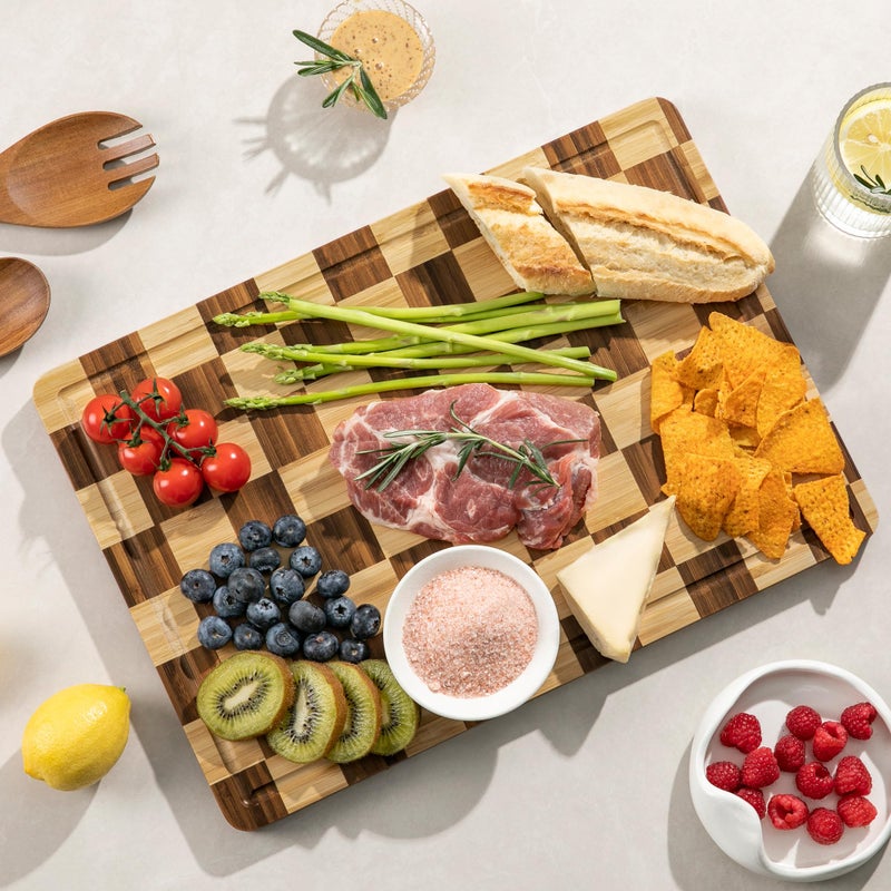 THETCHRY Checkered Bamboo Cutting Board, Thick End-Grain Wood Cutting Boards for the Kitchen, Chopping Boards with Juice Groove, Non-Slip, Durable & Crack-Resistant, Perfect Gifts 16.5â€ x 11.6â€ x 0.8â€ - Image 2