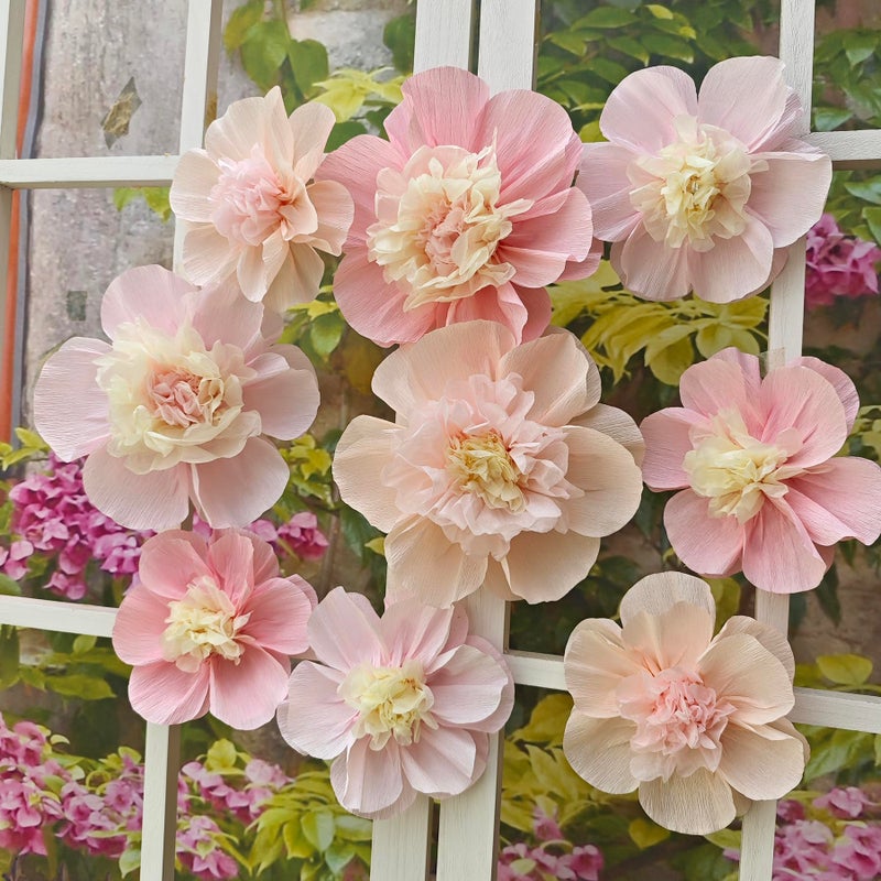 Mybbshower Crepe Paper Flower for Wall Psprt Pom Pom Decor Girls Birthday Party Backdrop Baby Shower Nursery Room Decoration Pack of 9 (Pink Blush Peach) - Image 4