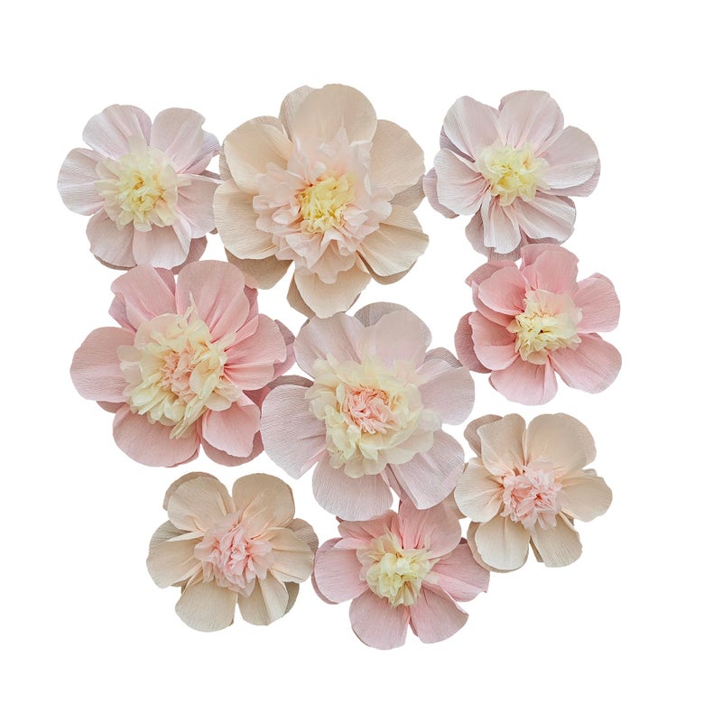 Mybbshower Crepe Paper Flower for Wall Psprt Pom Pom Decor Girls Birthday Party Backdrop Baby Shower Nursery Room Decoration Pack of 9 (Pink Blush Peach) - Image 1