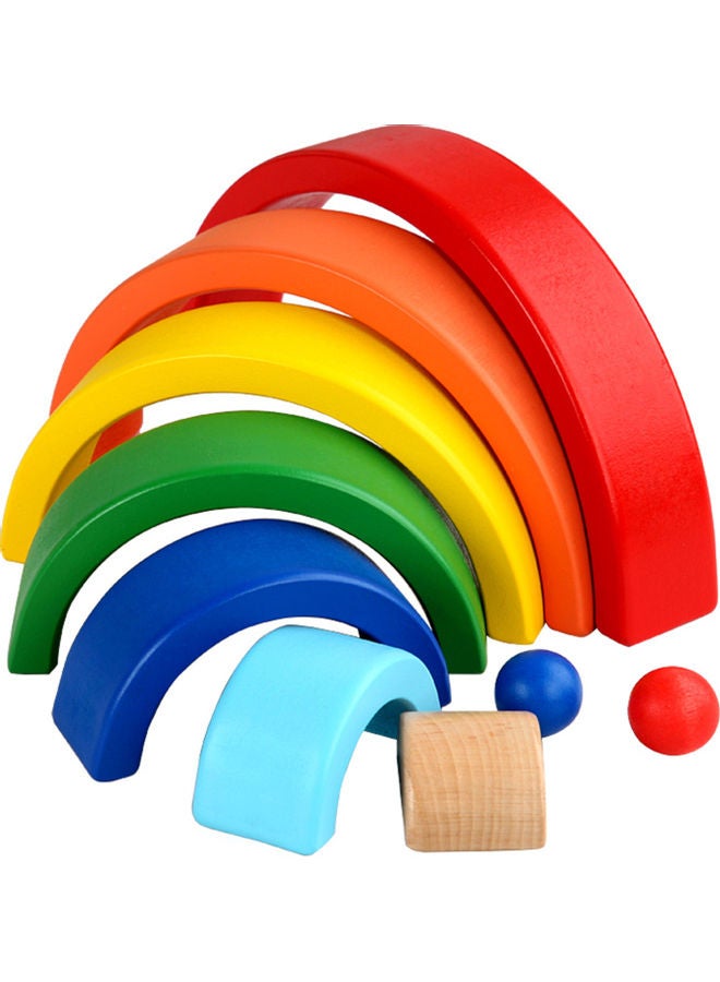 9 Piece Wooden Rainbow Stacker Nesting Puzzle Blocks 26.70x3.80x15.60cm - Image 1