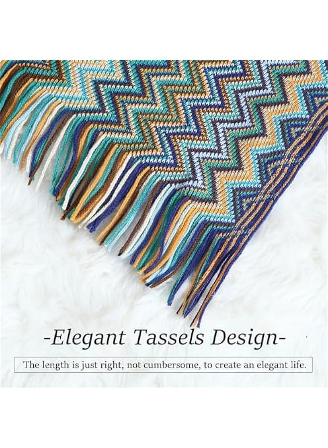 HOOKOR Knitted Throw Blankets for Couch and Bed, Soft Cozy Knit Blanket with Tassel, Off White Lightweight Decorative Blankets and Throws, Farmhouse Warm Woven Blanket,130 * 180cm (Bohemian-Blue) - Image 2