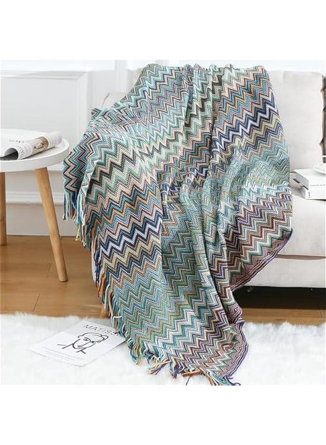 HOOKOR Knitted Throw Blankets for Couch and Bed, Soft Cozy Knit Blanket with Tassel, Off White Lightweight Decorative Blankets and Throws, Farmhouse Warm Woven Blanket,130 * 180cm (Bohemian-Blue) - Image 3