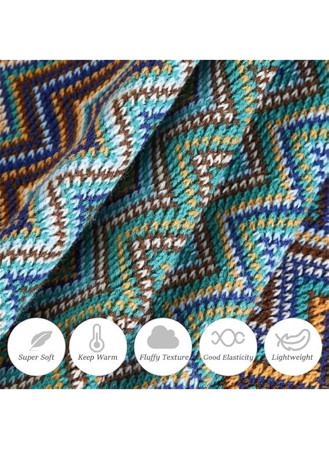 HOOKOR Knitted Throw Blankets for Couch and Bed, Soft Cozy Knit Blanket with Tassel, Off White Lightweight Decorative Blankets and Throws, Farmhouse Warm Woven Blanket,130 * 180cm (Bohemian-Blue) - Image 4